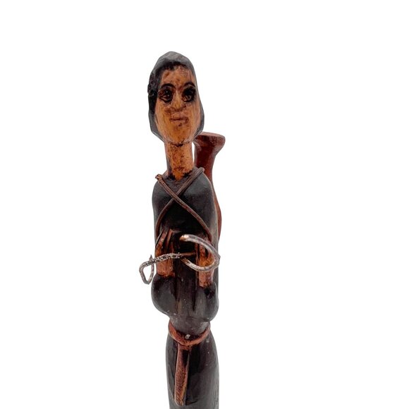 Hand-Carved Wooden Figurine Of Woman With Jug Black & Brown 10" Tall Handpainted - Picture 2 of 6